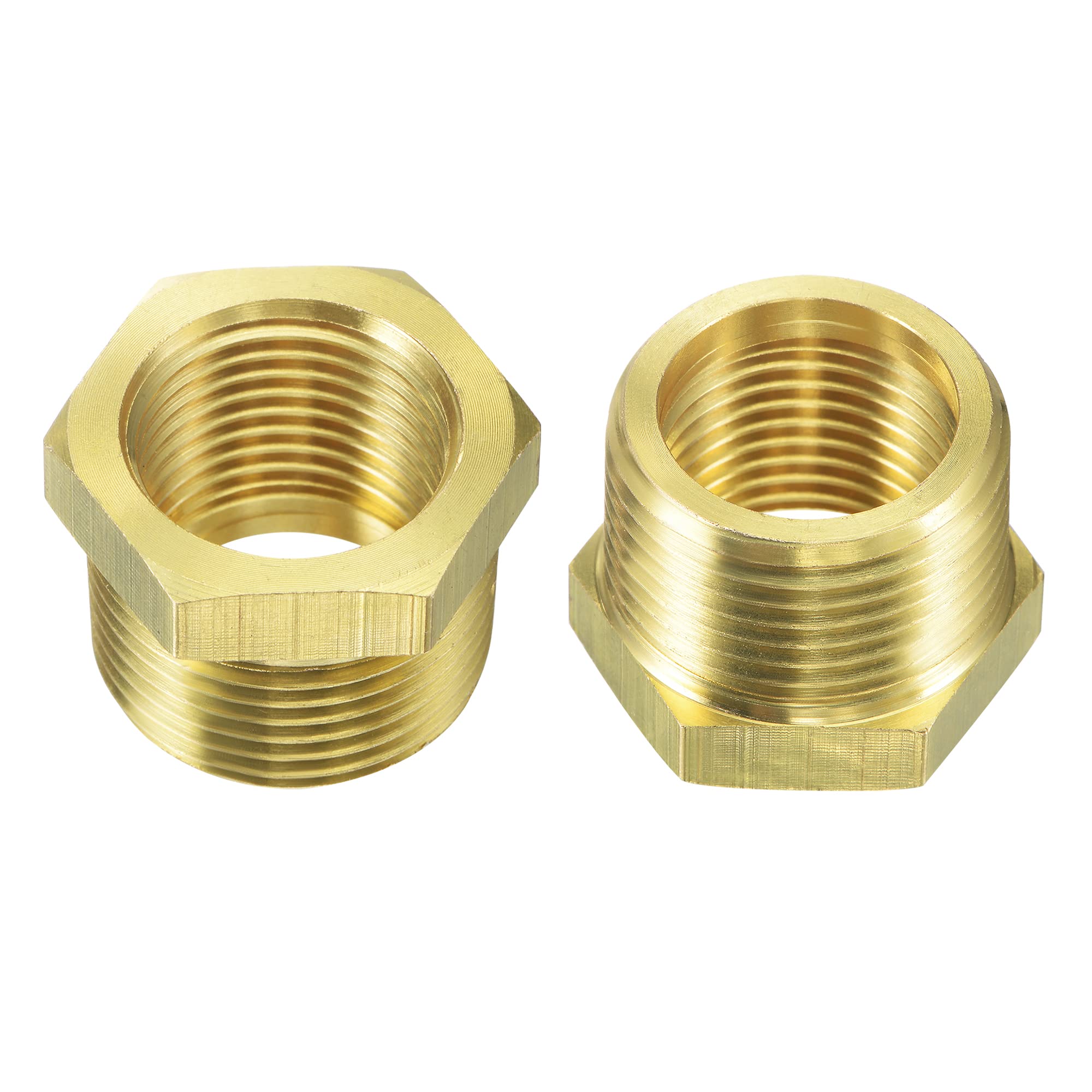 sourcing map Brass Pipe Fitting Reducer Adapter 3/4NPT Male x 1/2NPT Female for Water Oil Air Pressure Gauge Temp Sensor, 2pcs