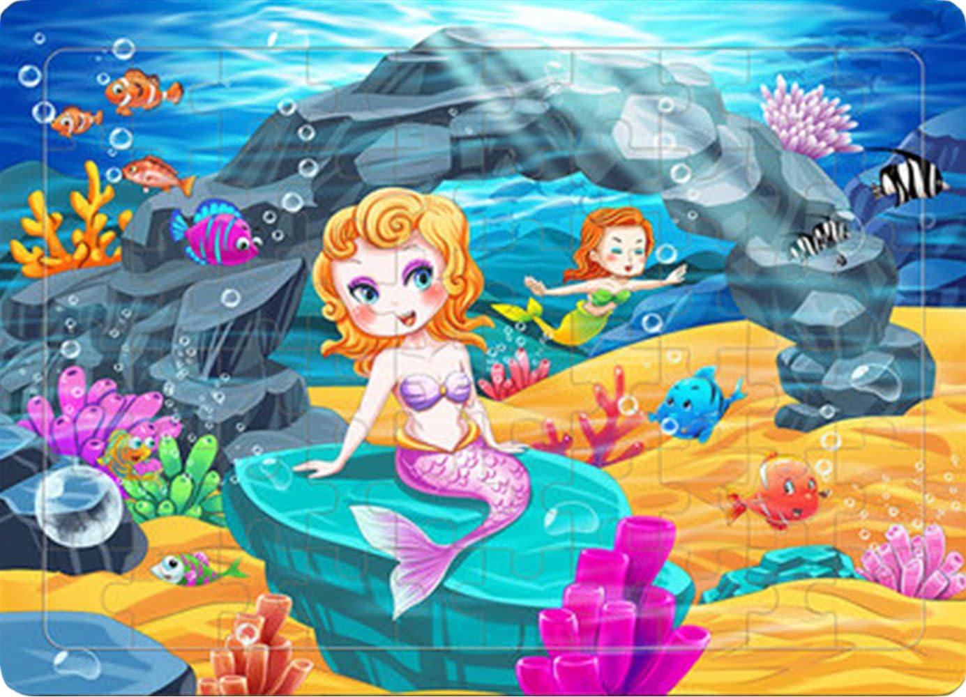 Yobooom Wood Jigsaw Puzzles 60 Pieces for Kids Ages 4-8 (the Mermaid)