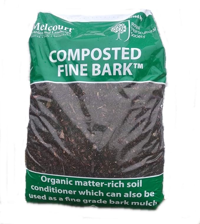 50 litre bag of RHS endorsed Melcourt composted fine bark ideal for