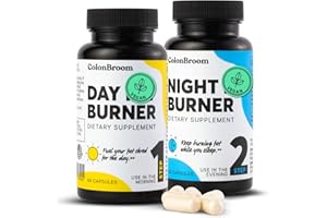 ColonBroom Day & Night Burner Supplements, Pills for Women/Men with Inulin, L-carnitine, Coenzyme Q 10, Grain of Paradise and More, Colon Broom 60 Vegan Capsules Per Container