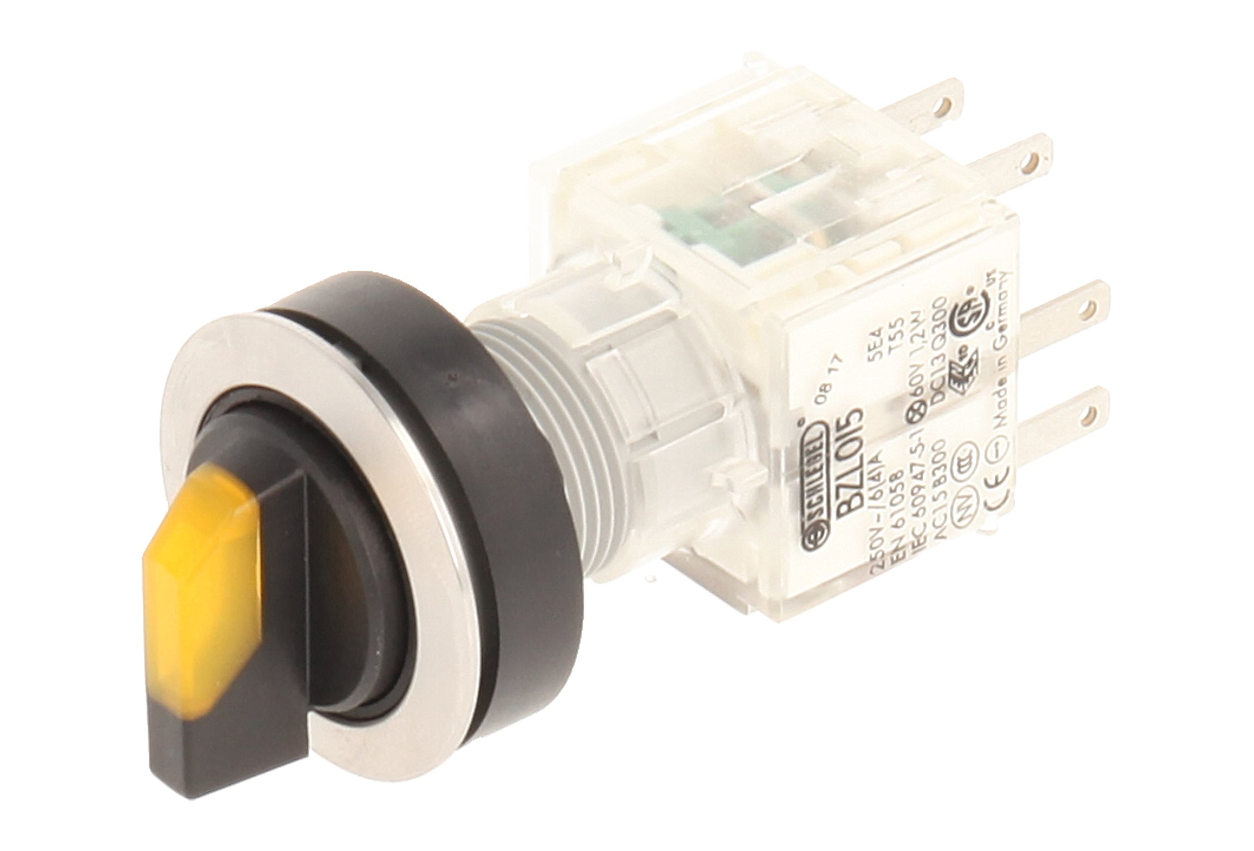 Club 23.001.316 Selector, rastend, Stainless Steel, 2, 3, Momentary Contact Transmitter 1 Closer + 1 opener with t5,5 K LED 24 V Yellow Lamp Socket (Pack of 2)