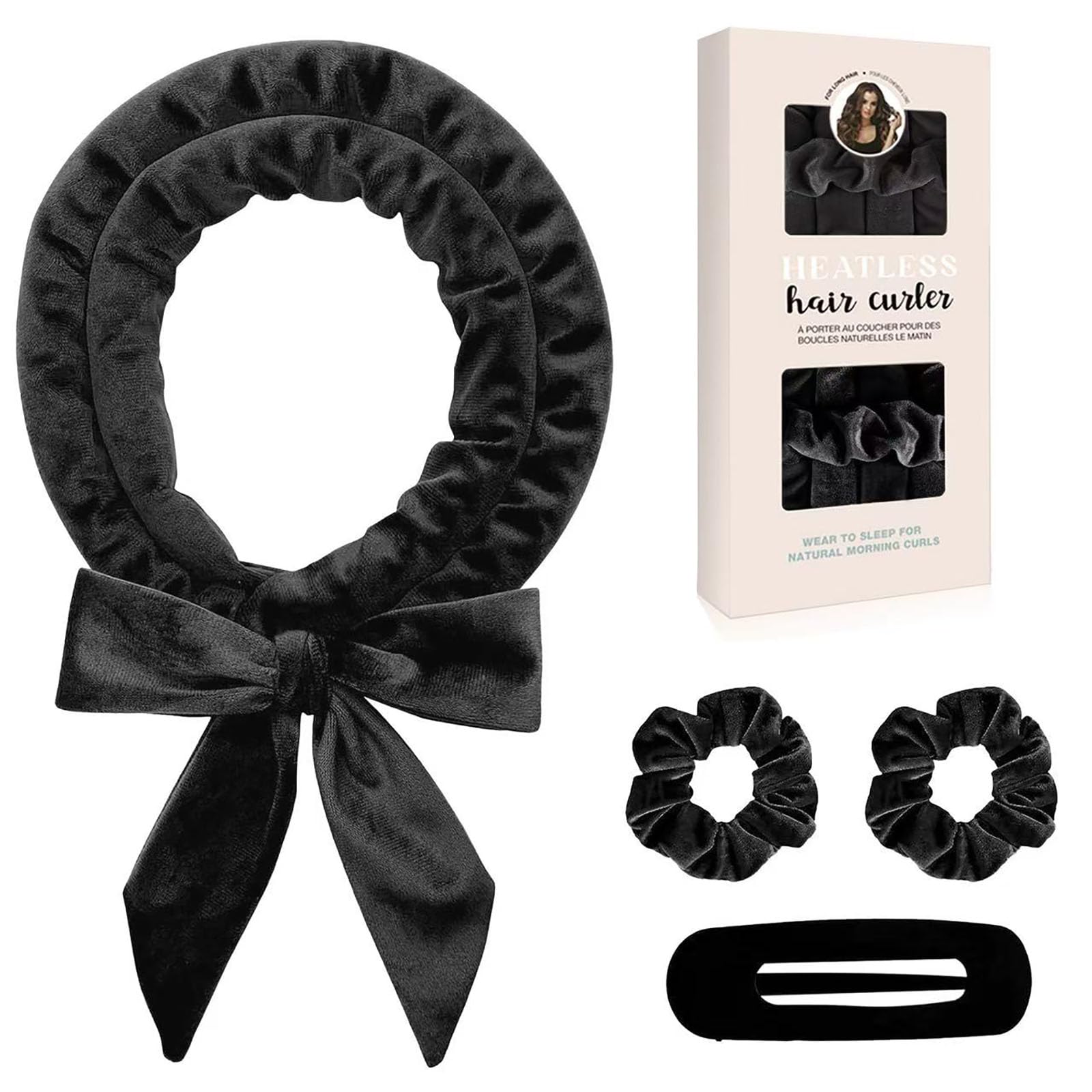 Photo 1 of ***2pack BLACK AND PINK***Heatless Hair Curlers, No Heat Hair Curlers to Sleep in, Overnight Heatless Curling Set with Hair Scrunchies and Clip,Super Soft Ribbon Wrap for Women with Long Hair(