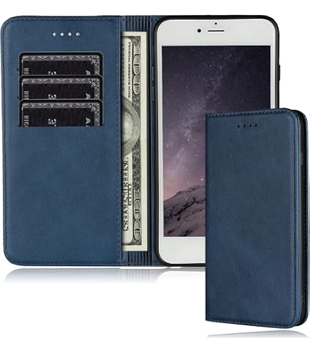 Étui Portefeuille En Cuir Bleu RFID Pour IPhone 7 Plus - Protection Complète - Neuf
