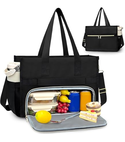 2 In 1 Tote Bag Lunch Bag Combo, 2026 New Tote Bag Insulated Lunch Travel Tote 15 6 Inch Tote Bag Lunch Compartment Large Convertible Laptop Work Handbag