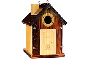 SISTERBIRD Bluebird Houses for Outside, Premium Bird Houses for Outside, Wooden Cabin Birdhouses for Outdoors, Weatherproof Courtyard Decorated Hanging Bird House, Nesting Bird House