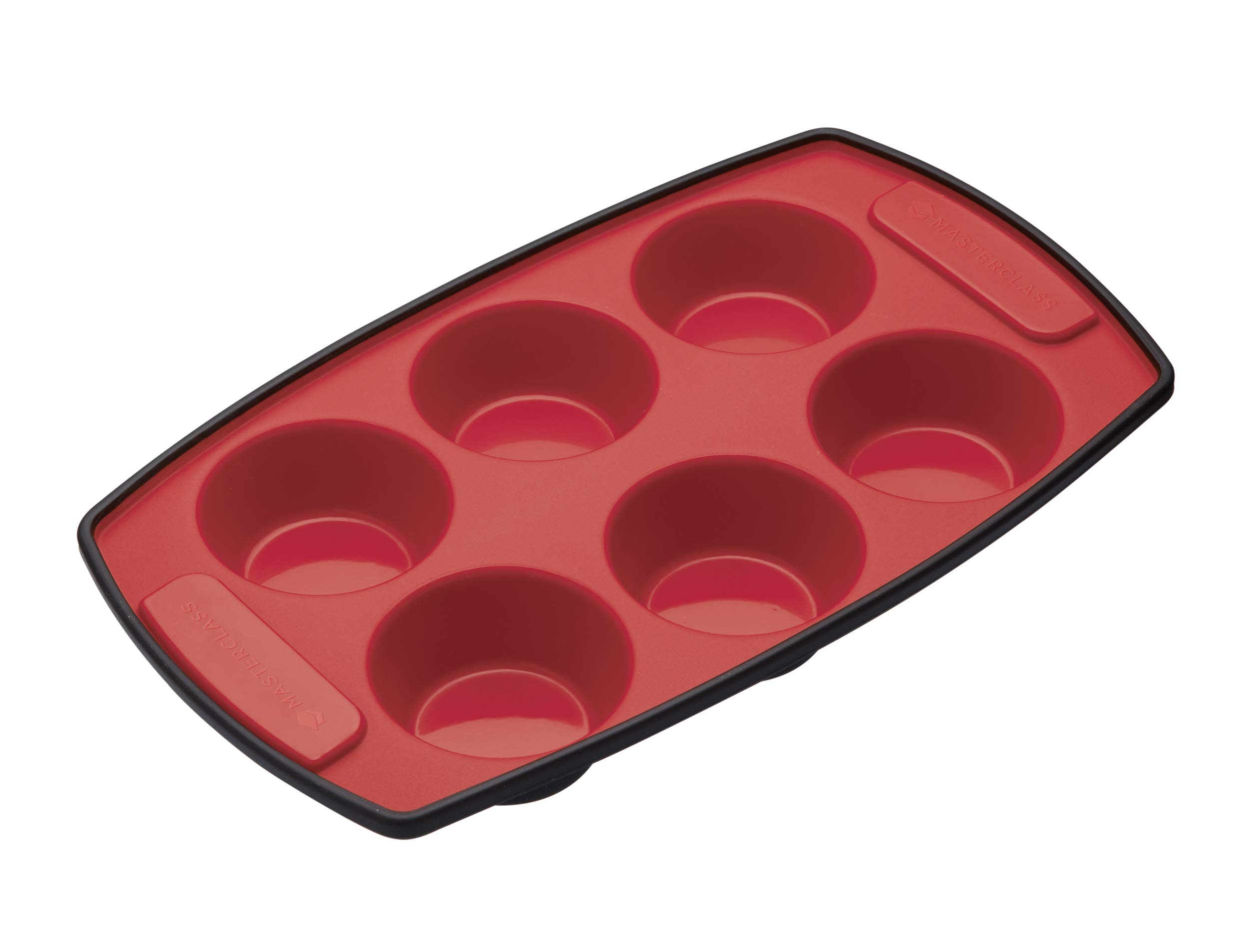 MasterClass European Style 6-Hole Silicone Muffin Tray, Red/Black, LFGB Grade, 30 x 18 cm, Oven Safe
