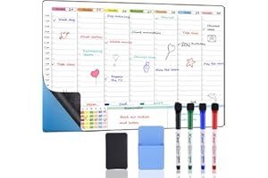 POPRUN Weekly Dry Erase Calendar for Wall & Glass & Wooden, Non-Magnetic Planning Board with Time Slots, Self-Adhesive Wall Schedule Board for Home and Office, 23.6" × 15.7"
