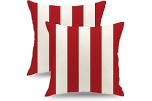 QIQIANY Set of 2 Red and White Stripe Outdoor Throw Pillow Covers 18 x 18 Inch Square Waterproof Throw Pillow Covers Modern Cushion Case Home Decor for Patio Couch Chair