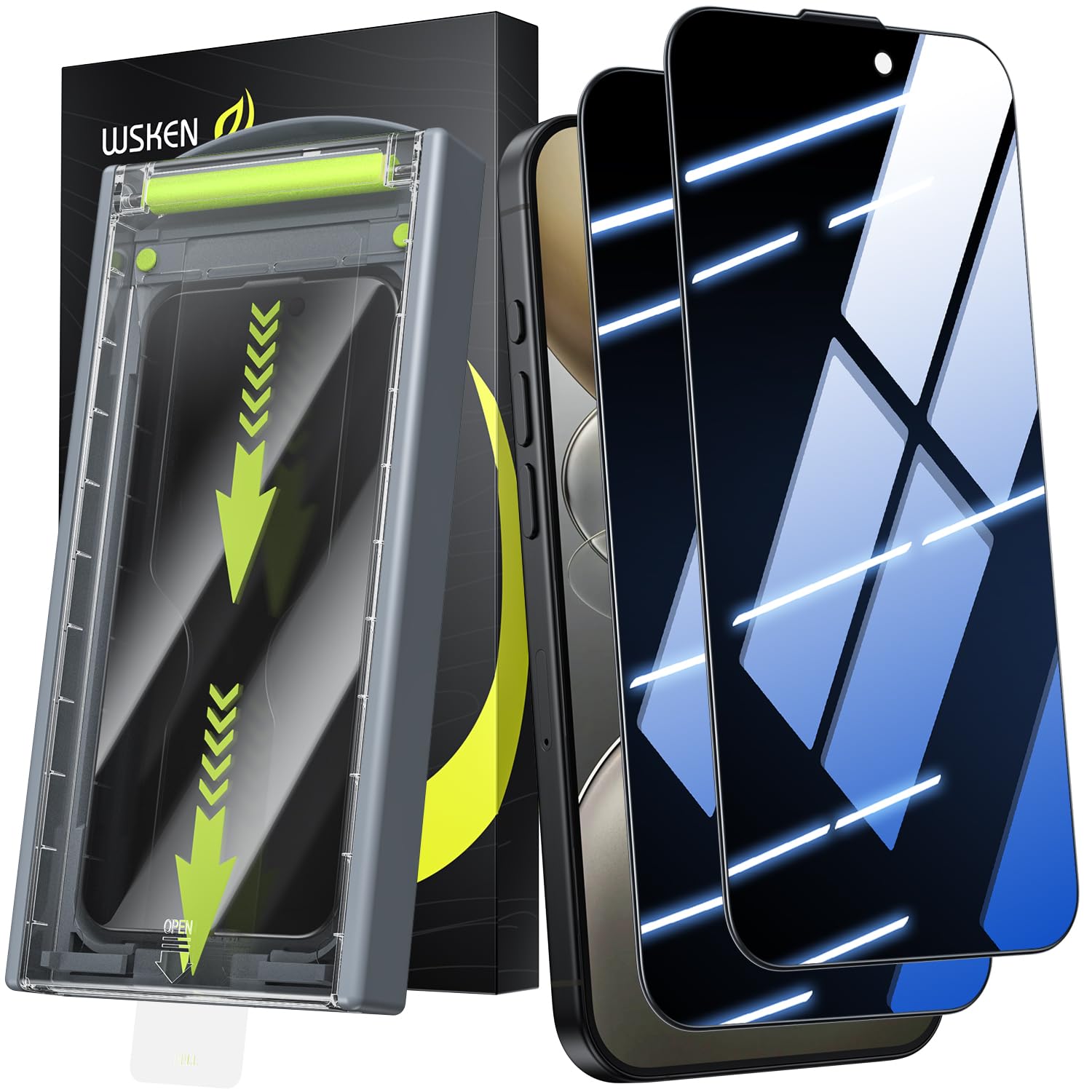 WSKEN for iPhone 16 Pro Max Privacy Screen Protector - [24°Anti Spy ][Auto Dust-Elimination] 3D Full Coverage Tempered Glass 9H Hardness Easy Installation,Bubble Free,Anti Fingerprint,2 Pack — image 1