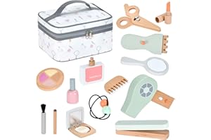 Ehome Wooden Makeup Toy Set, Wooden Salon Toys Toddler Pretend Makeup Kit for Little Girls Princess Gift Wood Play Make Up Beauty Set Toys for Girls Age 3 - 9 Birthday Christmas