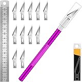 DIYSELF 1 Pcs Craft Knife Hobby Knife with 11 Pcs Stainless Steel Blades Kit, 1pcs Steel 15MM Ruler for Art, Scrapbooking, St