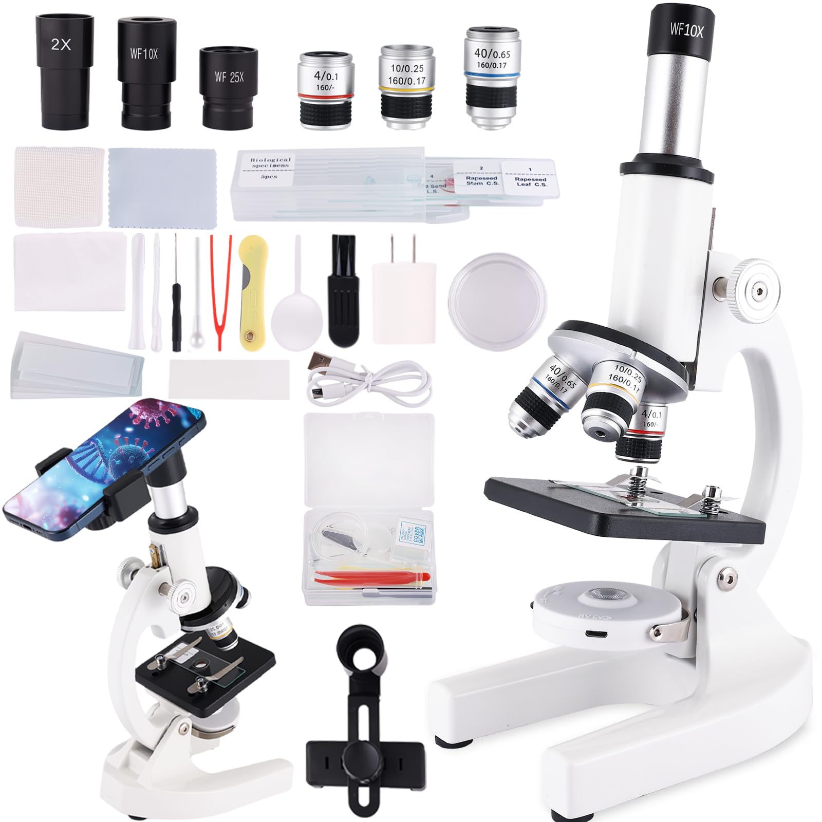 Photo 1 of JECONE Microscope for Adults & Kids, 40X-2000X High-Power Compound Microscope for Students, School Lab & Home Schooling,Equiped with Slides Set & Phone Holder(01)