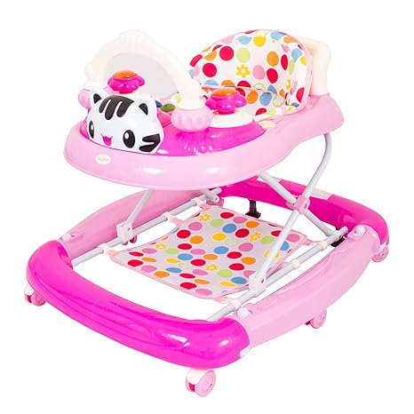 Baybee Blaze Baby Walker Cum Rocker | Music & Light Function with Parent Push Bar and Stopper, Easy to Fold, Fun Toys & Activities for Baby (Pink)