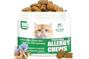 NUTRIDOG Cat Allergy Relief Chews, Skin & Immune Support for Cats - Salmon Flavor Soft Chews with Colostrum, Probiotics 300M CFU, Omega 3 - Itchy Skin & Paw Licking Remedy, 100 Count