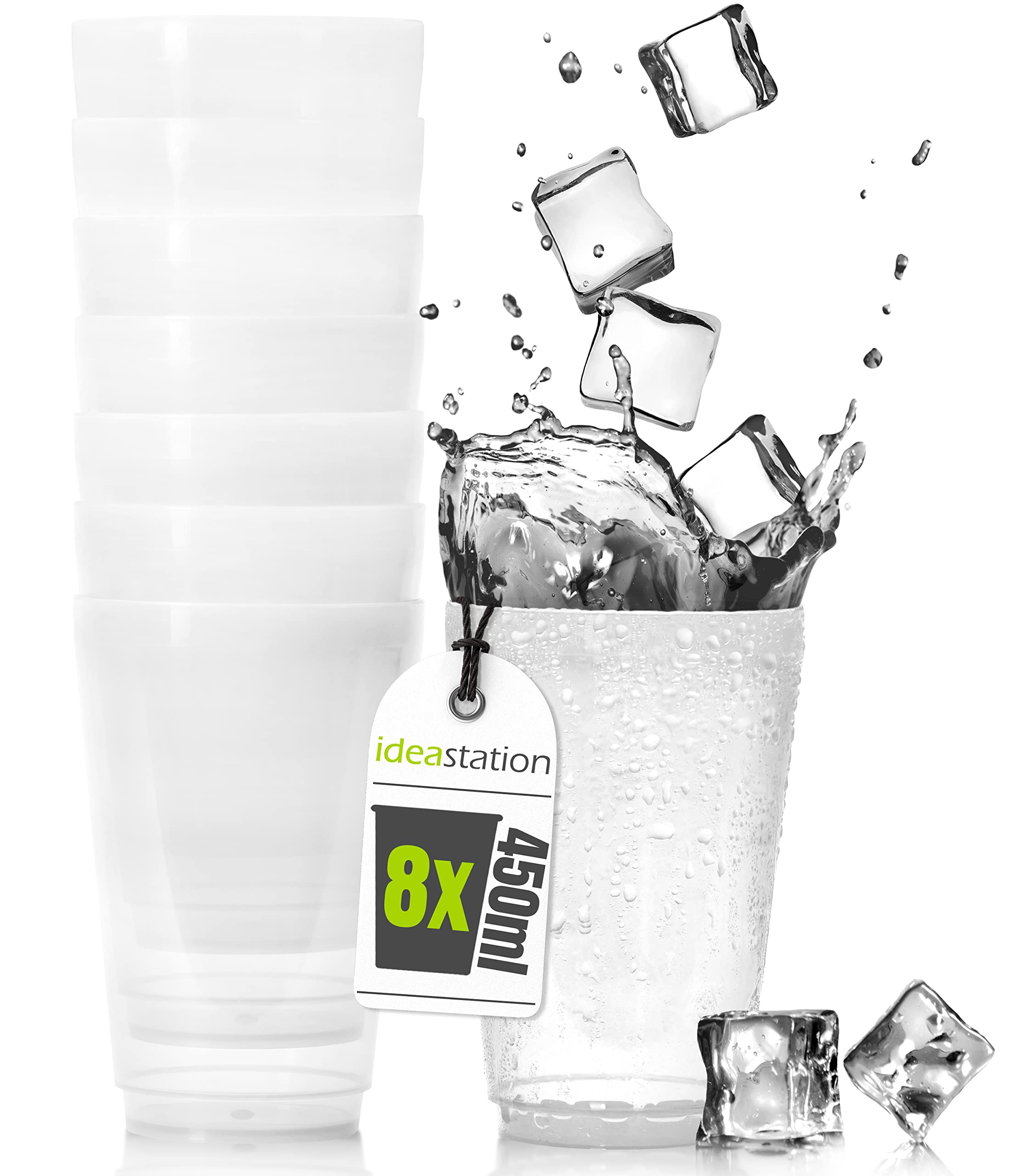 idea-station Plastic Cups Reusable 8 x 450 ml - Transparent - Plastic tumblers - Party Cups