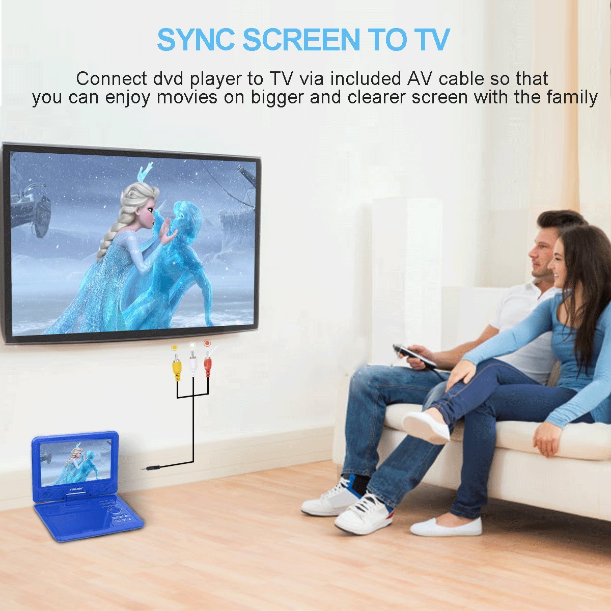 FENGJIDA 9.5\'\' Portable DVD Player, Car DVD Player Headrest Mount, Swivel Screen, Built-in Rechargeable Battery, Remote Control, SD Card Slot USB Port - Blue