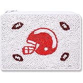 Football Helmet Coin Purse Game Day Beaded Wallet Purse Pouch Small Cute Football Zipper Pouch Game Day Sports Accessory for Football Fan Gift