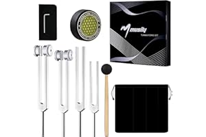 MUSILY Tuning Forks for Healing Set, 128Hz, 136.1Hz, 256Hz, 384Hz,With Hockey Puck Activator 4 Pcs Aluminium Alloy Tuning Forks Set, for Chakras, Sound Therapy, Meditation, Medical Healing