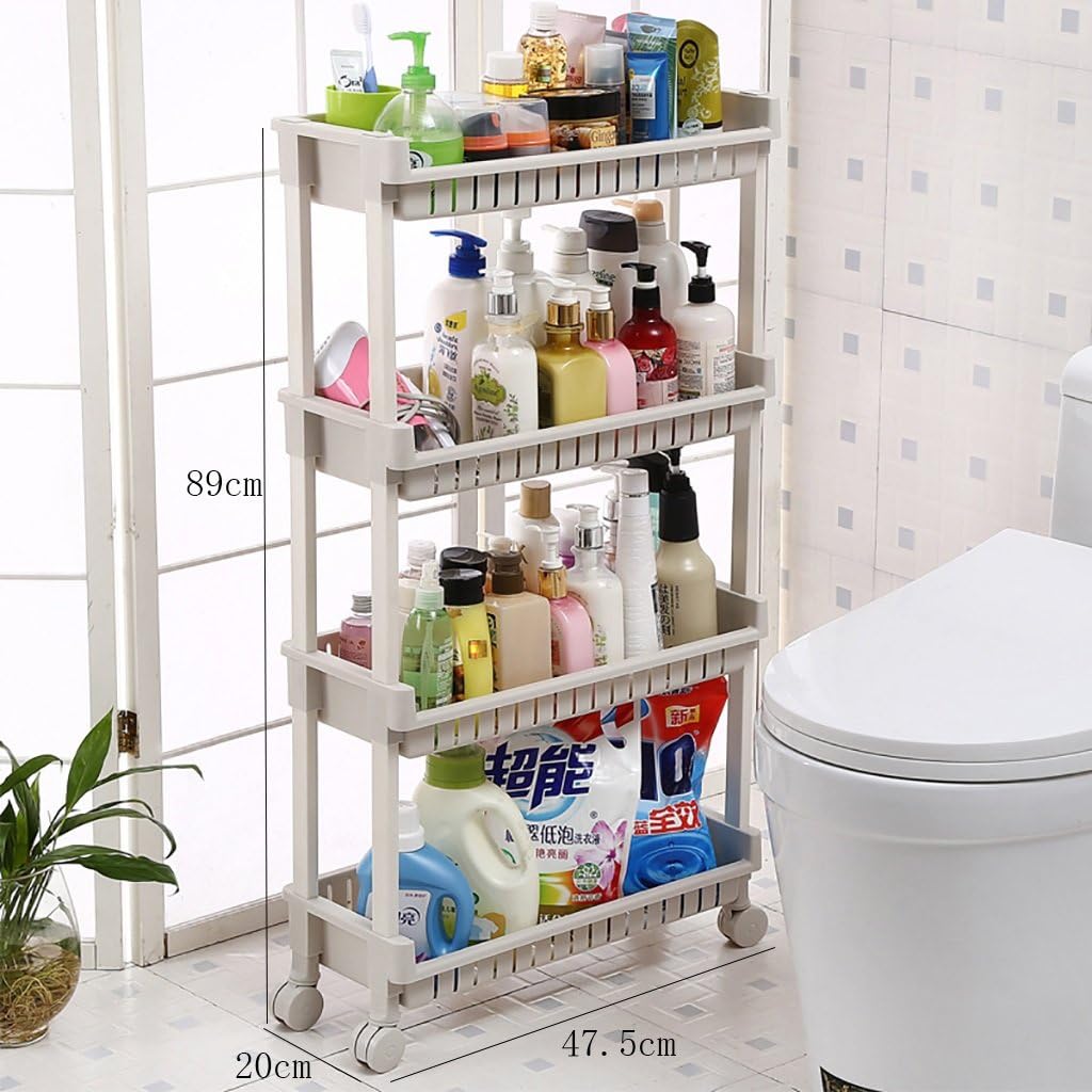 CFstc Kitchen Storage Trolleys Slide Out Storage Tower Movable Detachable Shelf With Wheels 3 Tier& 4 Tier For Kitchen Bathroom Living Room (Size : 47.5CM*20CM*89CM)