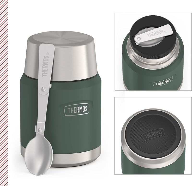 Icon Food Jar Pot alimentaire en acier inoxydable 18/8 à double paroi Vert mat/forêt avec cuillère pliable et fond antidérapant 0,47 l — photo 2 sur 6