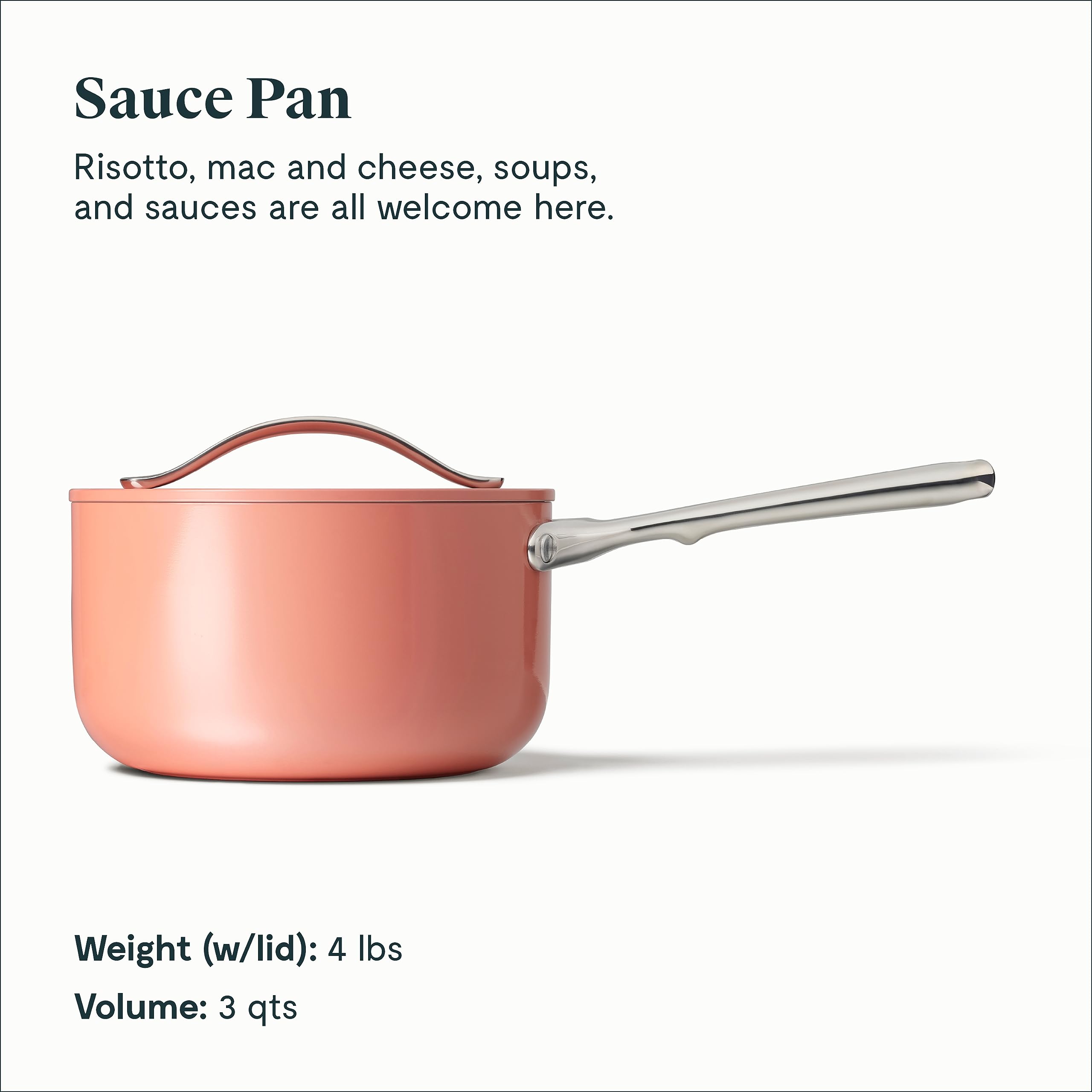 Caraway Nonstick Ceramic Sauce Pan with Lid (3 qt) - Non Toxic, PTFE & PFOA Free - Oven Safe & Compatible with All Stovetops (Gas, Electric & Induction) - Perracotta