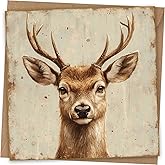 Deer Head Greeting Card - Hand Drawn Design With Kraft Envelope