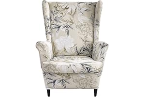 NILUOH Wing Chair Slipcovers 2 Pieces Stretch Spandex Wingback Chair Covers Sofa Slipcover Printing Wingback Armchair Slipcovers Furniture Protector Couch Soft with Elastic Bottom for Wingback Chairs,04