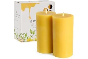 ENCANLIGHT Pure Beeswax Pillar Candles 2x4 Inch, Natural Bees Wax Pillar Candle 2 Pack - 35-40 Hours Long Burning, Dripless Smokeless and Unscented for Home Decor, Party, Yoga
