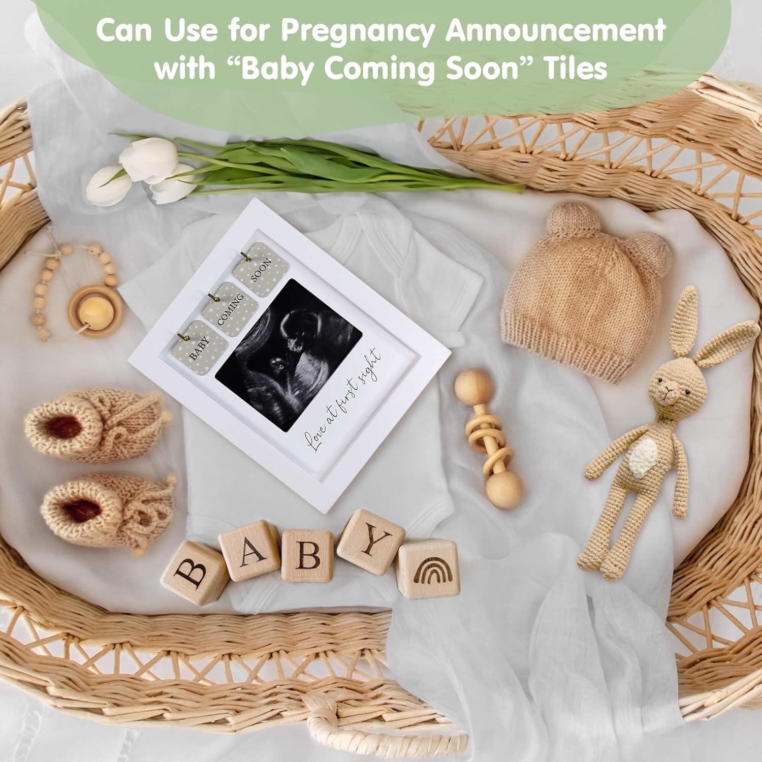 Ultrasound Picture Frames W/ Free Digital Pregnancy Journal - Multi - Use Tiles for Pregnancy Countdown, Pregnancy Announcement, Gender Reveal | Love At First Sight Sonogram Frame | Expecting Mother Gift