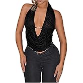 SOLY HUX Women's Halter Tops Deep V Neck Draped Front Sleeveless Backless Summer Tank Top