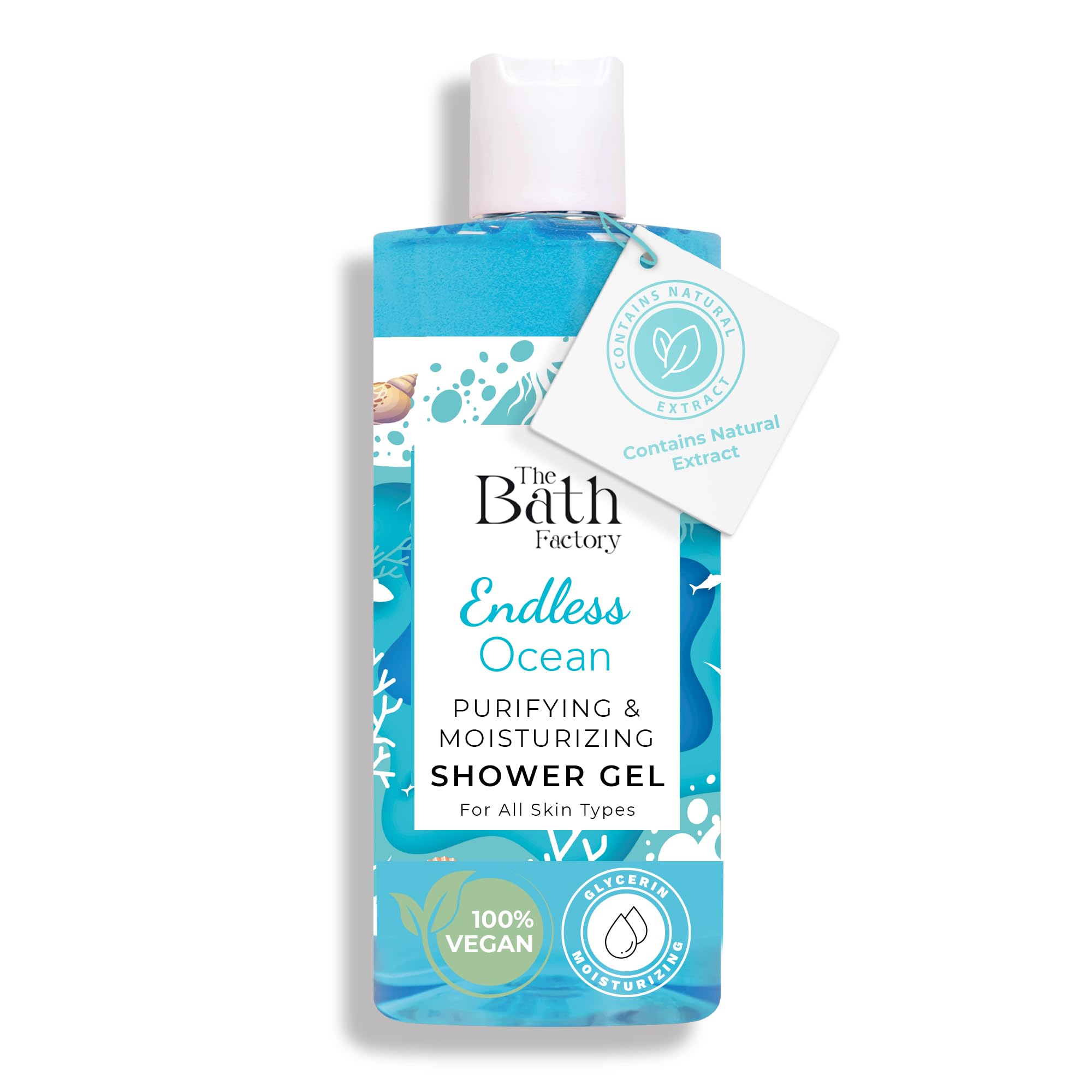 The Bath Factory Shower Gel for Body Wash | 100% Vegan & Ocean Soap Contains Natural Sea Salt | Moisturizing Liquid Soap as Bath Products for Men & Women | 13.5 Fl Oz (Endless Ocean)