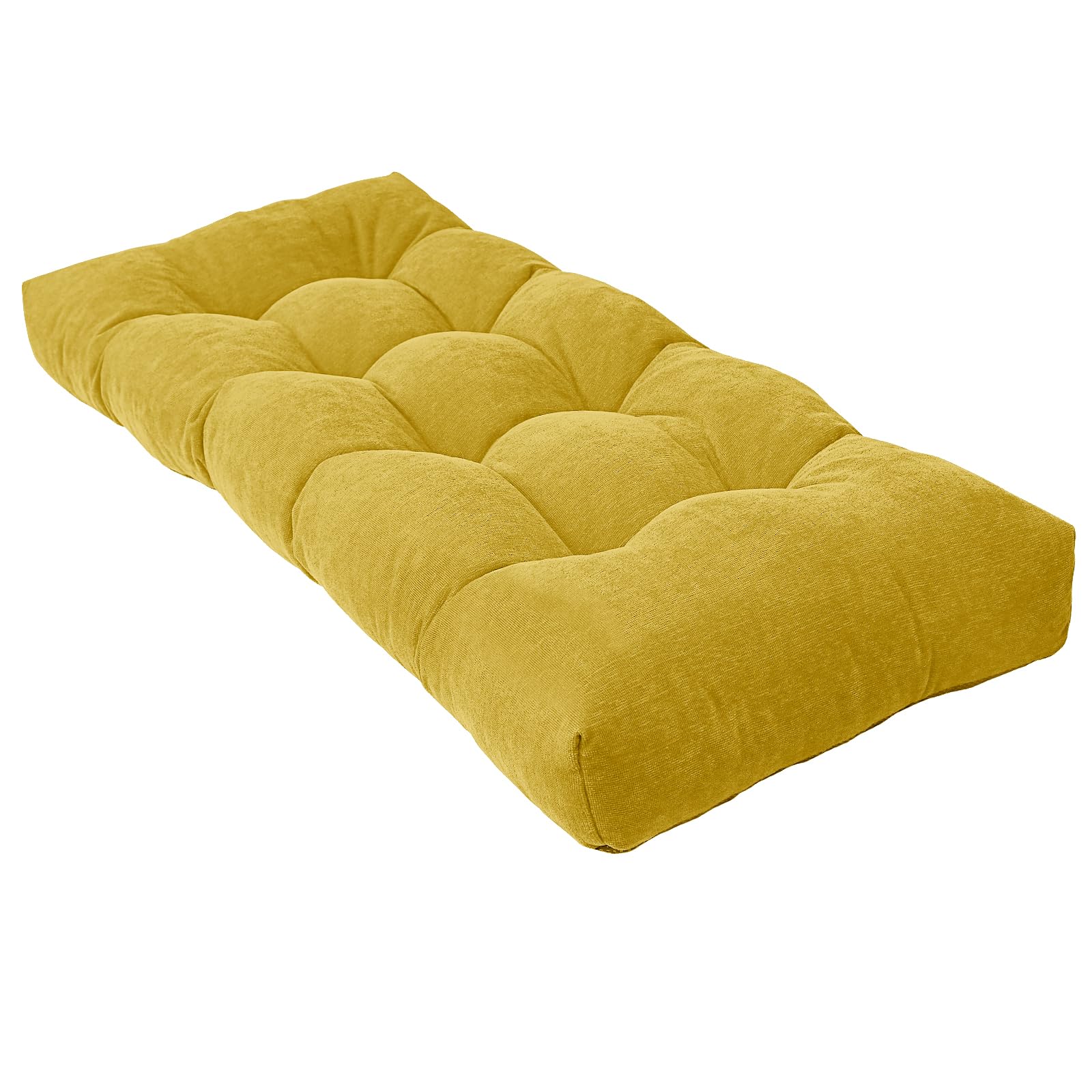 Photo 1 of ROFIEJOX Bench Cushion 45 Inch - Chenille Fabric, High-Density Foam, Non-Slip Bottom, Soft Durable Indoor Tufted Long Seat Cushion for Window Garden Furniture (Yellow, 45x18x4 Inch)