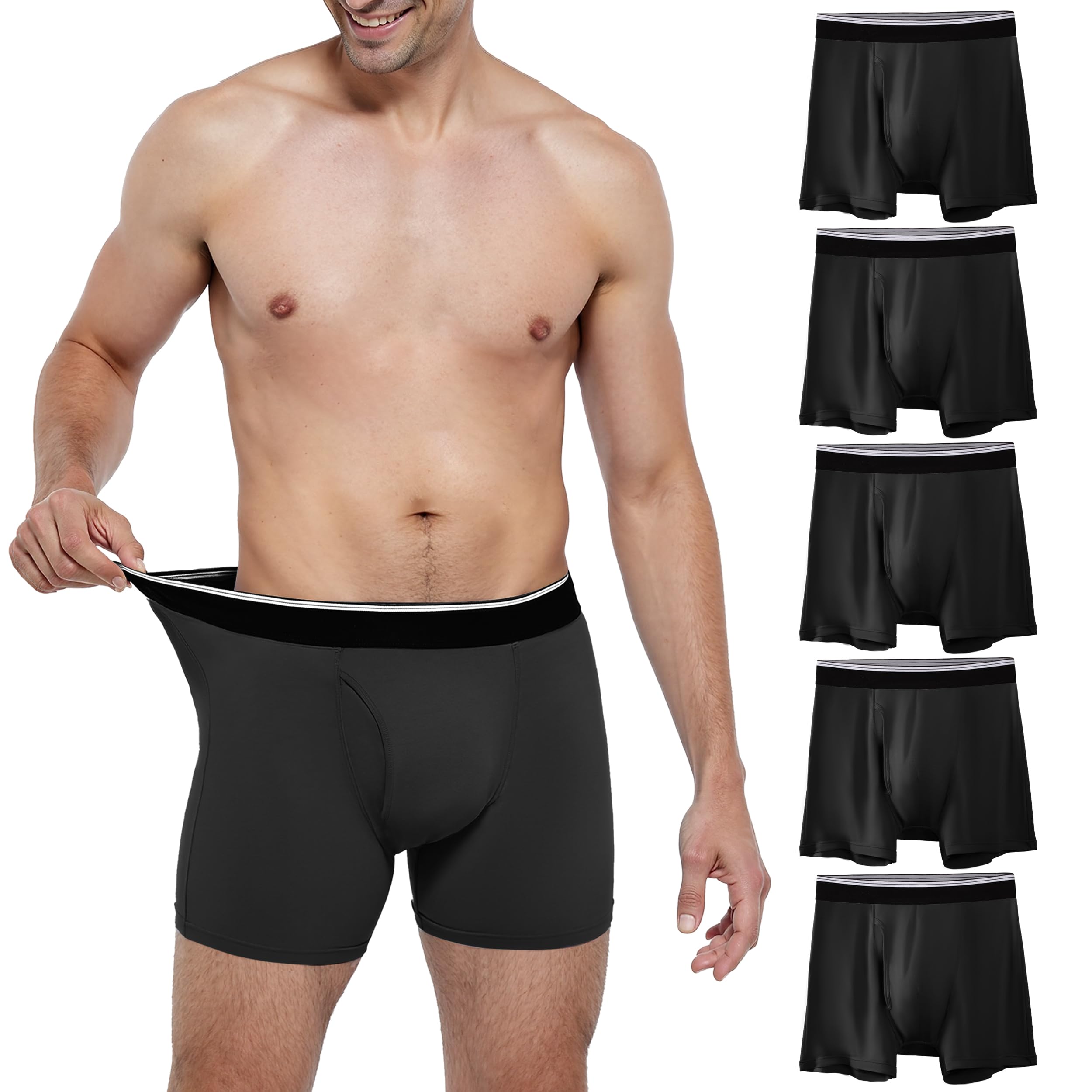 Photo 1 of TIICHOO Mens Incontinence Boxer Briefs Washable Soft Leak Proof Underwear for Men Urine Leakage Protection 5 Pack(Large, 5 Black)