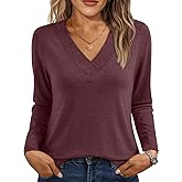 AUTOMET Long Sleeve Shirts for Women Tops V Neck Casual Top Comfortable Shirt Soft Basic Tees Women Blouses