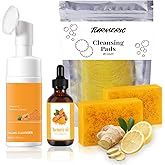 Turmeric Wash and Care Kit – Turmeric Face Wash with Brush, Exfoliating Facial Pads, Turmeric Oil and Cleansing Soap Bars– Jabon de Curcuma, Natural Skincare for Face & Body (4PC Set, Count, 4)
