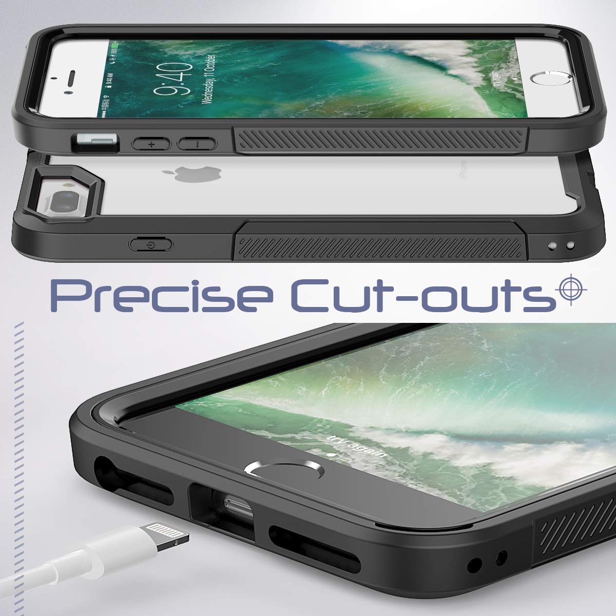 SEYMAC iPhone 8 Plus Case, Clear Shock Absorption Dual Layer Hybrid Protection Anti Scratch Easy Grip Case [Support Wireless Charging] for 5.5\