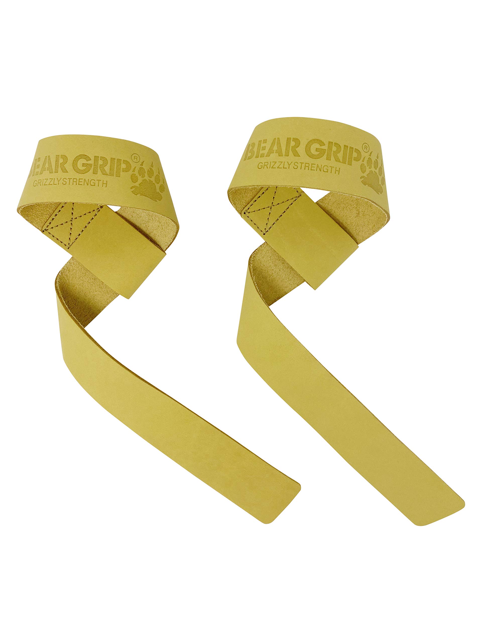 BEAR GRIP - Leather Weight Lifting Straps for Gym, Bodybuilding, Powerlifting, Crossfit and more (Camel, Non-Padded)
