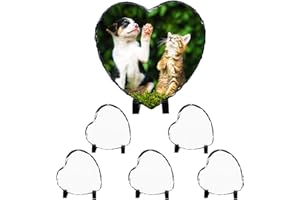 Beclumas 6 Pack 5.7" X5.7" Sublimation Slate Blanks,Heart Heat Thermal Transfer Stone Slate Picture Frame Plaque with Display Stand for Desktop Souvenir DIY Personalized Custom Gift Design