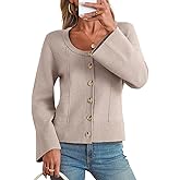 Saodimallsu Womens Bell Sleeve Cardigan Sweaters Button Down Long Sleeve Fall Trendy Sweaters 2025 U Neck Knit Outwear