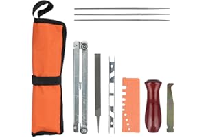 MORROWIND Chainsaw Sharpener Kit, 9pcs with 5/32", 3/16", 7/32" Round Flat Files, 6 Inch, Depth Gauge and Quick Check Gauge, Orange