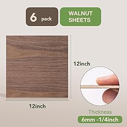 Rowood 6 Pack Walnut Plywood 1/4,12x12x1/4inch,Thin