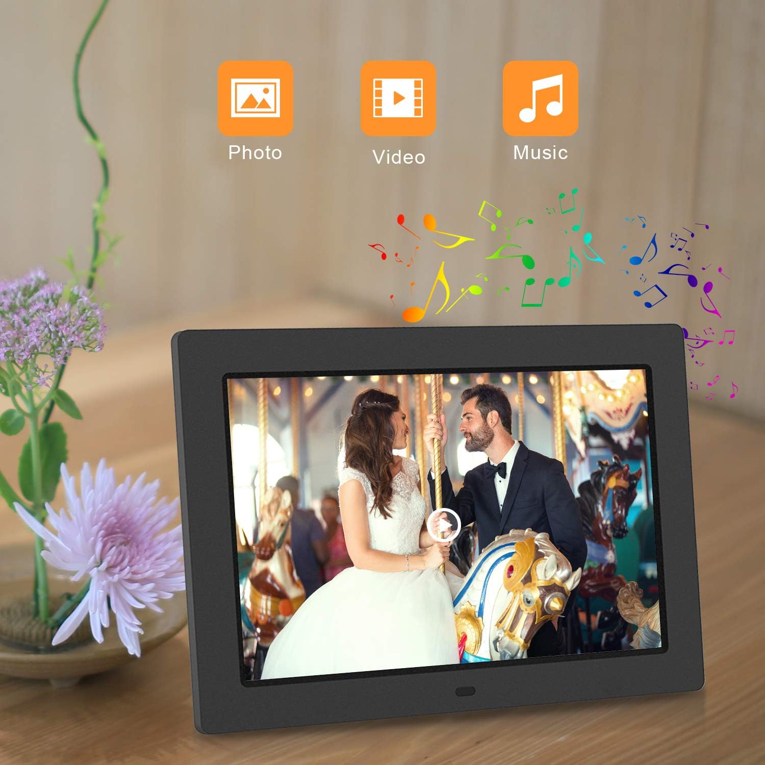 Digital Picture Frame 10.1 Inch Electronic Photo Frames – Vucatimes F10 1280 x 800 HD Display Remote Control Auto Power On and Off Music Video Calendar Support USB SD Card– Black : Electronics