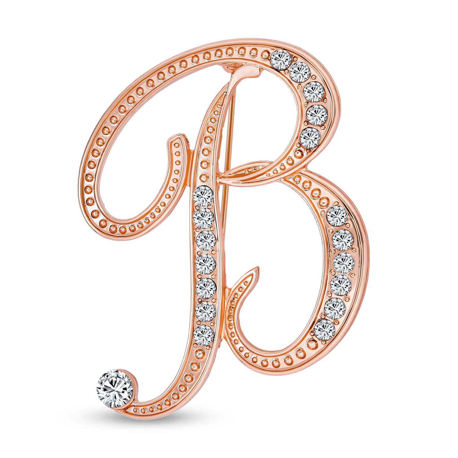 Large Statement ABC Pave Crystal Cursive Script Monogram Letters Alphabet Initial B Scarf Lapel Pin Brooch For Women Rose Gold Plated — image 1