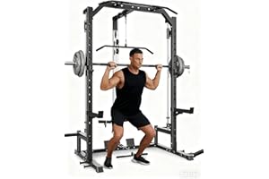 Smith Machine, Home Gym Multi-Functional Smith Machines, with Barbell Bar, Cable Crossover, LAT Pulldown, Spotter Arms, j Hoo