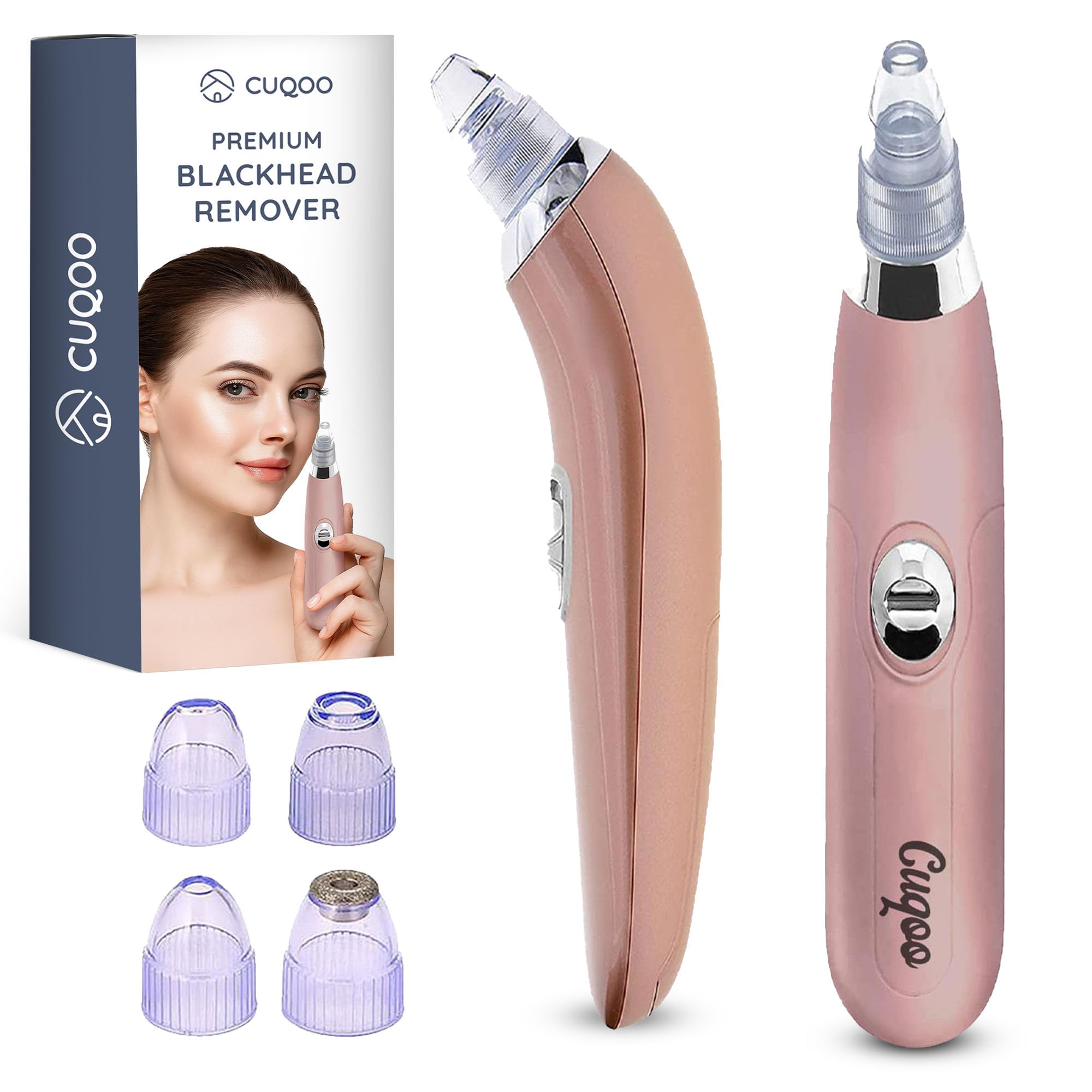 CUQOO Premium Blackhead Remover Vacuum 4 Interchangeable Tips – Powerful Tool Machine | All Skin Type Black Head Remove Kit Pore Cleanser Extractor Tool, Rose Gold