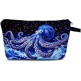 MoCaliduccious Blue Octopus Print Cosmetic Makeup Bag Appreciation Gifts Small Zipper Toiletry Bag Christmas Birthday Gifts for Octopus Lovers Best Friends Women Sisters Organizer Storage Purse