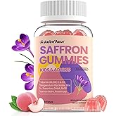 Saffron Gummies for Kids Adults 88.5mg, 15-in-1 Saffron Supplements for Kids, with B6, B12, C, D3, Magnesium Glycinate, Zinc for Nerve, Rest, Focus, Sugar Free, Vegan, Non- GMO, Peach Flavor, 60 Count