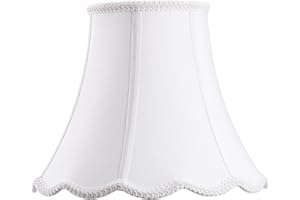Bell Lamp Shade, Saangseon White Scalloped Lampshade Replacement, 7'' Top x 14'' Bottom x 10.5'' Slant Height x 10'' Vertical Height, Brass Spider