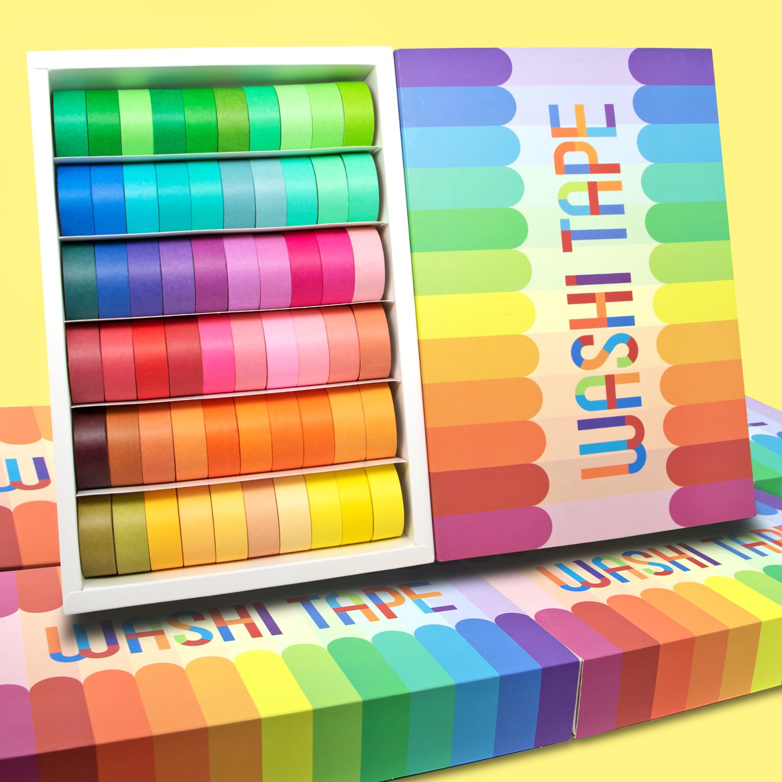 WAPETASHI 60 Rolls Washi Tape Set - 15mm Rainbow Colored Masking Tape, Decorative Tape for Bullet Journaling, Scrapbooking, DIY Arts & Crafts, Christmas Gift, Holiday Decoration