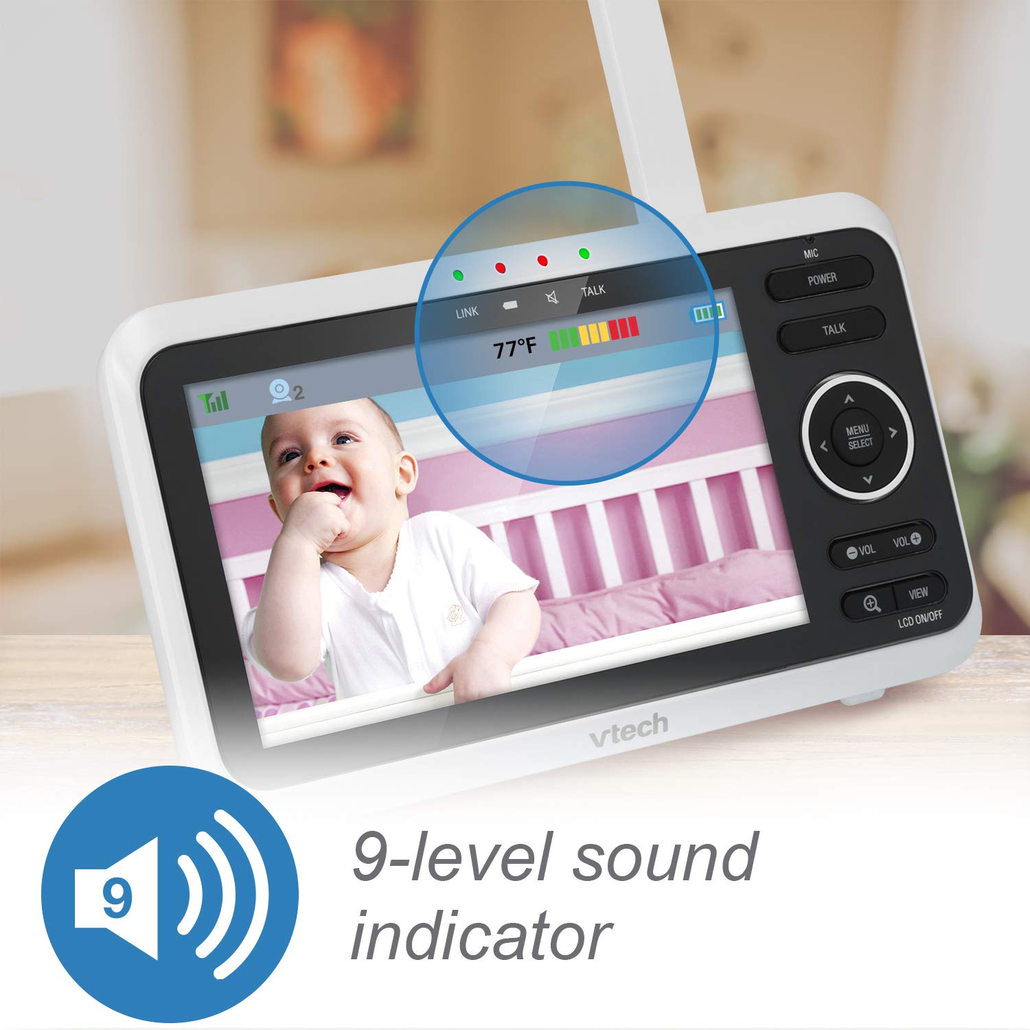 VTech VM350-2 5" Video Baby Monitor with 5" Screen, Long Range, Invision Infrared Night Vision, 2 Cameras, Multiple Viewing Options, Two Way Talk, Auto On Screen : Baby